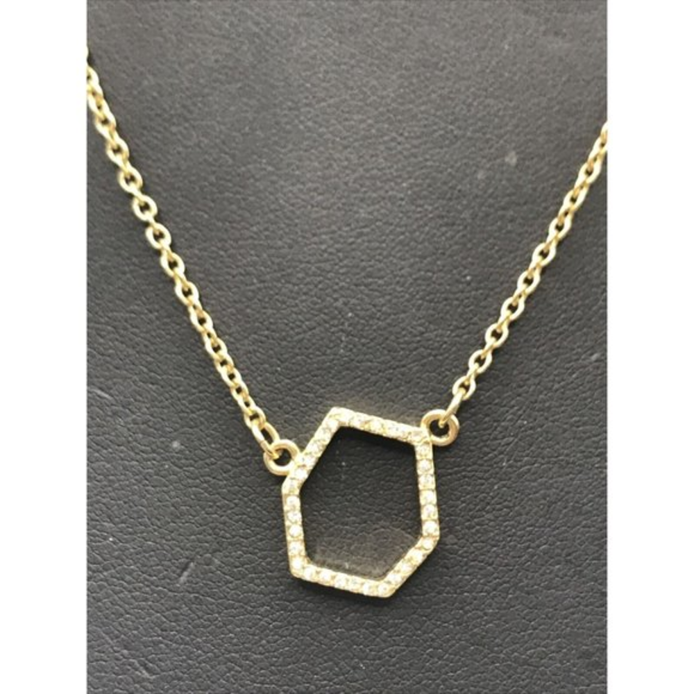 Gold Tone Hexagon‎ Crystals 16" signed RM Necklace